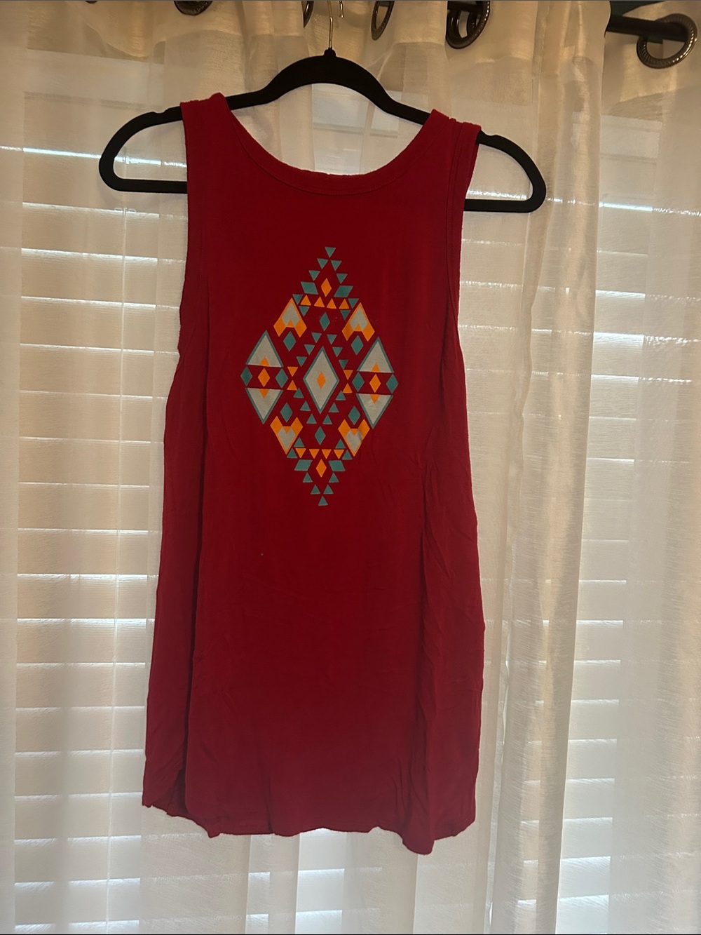 HEIMISH USA Red Tank Top with Multicolor Aztec Diamond Print